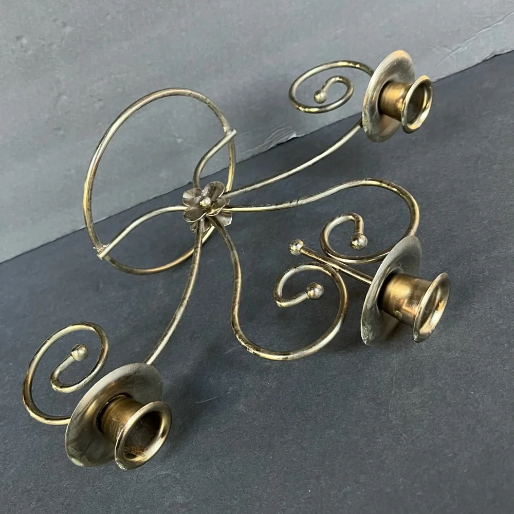 Home Interiors Gold Three-Arm Metal Candle Holder